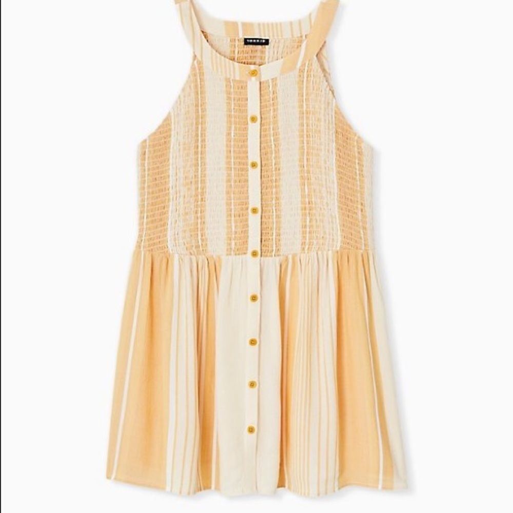 Torrid Yellow Stripe Button Smocked Tank Baby Doll